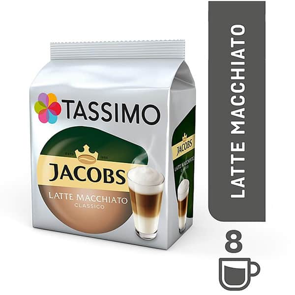 Capsule cafea JACOBS Tassimo Latte Macchiato, 8 capsule cafea + 8 capsule lapte, 295g