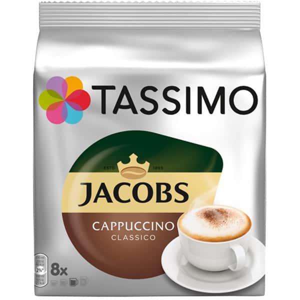 Pachet capsule cafea JACOBS 4061444: Tassimo Cafe au Lait + Caramel Macchiato + Cappuccino, 48 capsule, 32 bauturi, 712g
