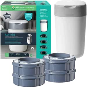 Set cos scutece + 4 rezerve TOMMEE TIPPEE Sangenic Twist&Click Reciclabil, 28 scutece, alb-gri