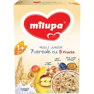 Cereale MILUPA Musli Junior 7 cereale cu 5 fructe 542121, 12 luni+, 250g