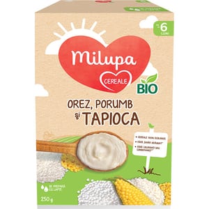 Cereale MILUPA Orez, porumb si tapioca Bio 619185, 6 luni+, 250g