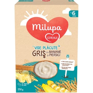 Cereale MILUPA Vise Placute gris cu banana si piersica 657547, 6 luni+, 250g