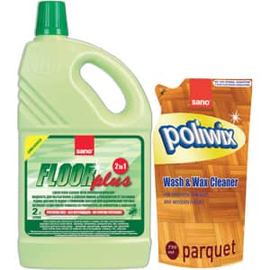 Pachet detergent insecticid pentru pardoseli SANO Floor Plus 2l + Detergent parchet Poliwix 750ml