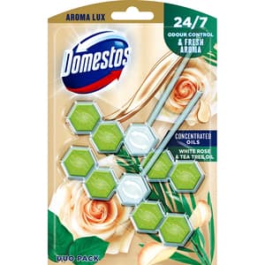 Odorizant toaleta DOMESTOS Aromalux White Rose & Tea Tree Oil, 2 x 55g
