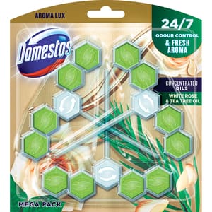 Odorizant toaleta DOMESTOS Aromalux White Rose & Tea Tree Oil, 3 x 55g