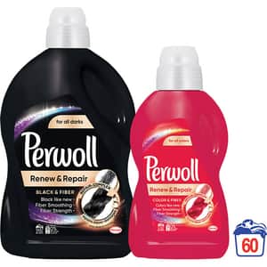 Pachet promo Detergent lichid PERWOLL Renew Black, 2.7 L, 45 spalari + Detergent lichid PERWOLL Renew Color, 900 ml, 15 spalari