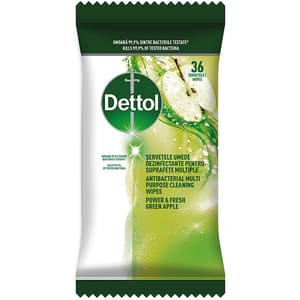 Servetele umede dezinfectante DETTOL Power & Fresh Green Apple, 36 buc