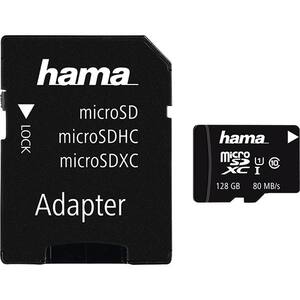 Card de memorie HAMA 124160 microSDXC, 128GB, clasa 10 UHS-I, 80MBs, adaptor SD