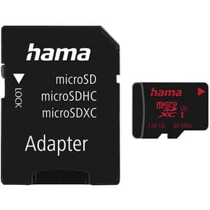 Card de memorie HAMA 181002, microSDXC, 128GB, 80MB/s, clasa 10/U3/V30, UHS-I, adaptor