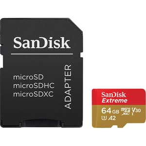 Card de memorie SANDISK Extreme, microSDXC, 64GB, 160MB/s, clasa 10/U3/V30/A2, UHS-I, adaptor