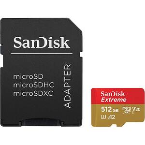 Card de memorie SANDISK Extreme, microSDXC, 512GB, 160MB/s, clasa 10/U3/V30/A2, UHS-I, adaptor