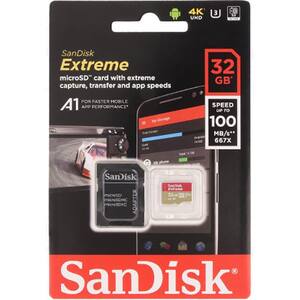 Card de memorie SANDISK Extreme microSDHC 32GB, clasa 10 V30, 100 MBs, adaptor