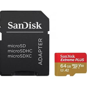 Card de memorie SANDISK Extreme Plus, microSDXC, 64GB, 170MB/s, clasa 10/U3/V30/A2, UHS-I, adaptor
