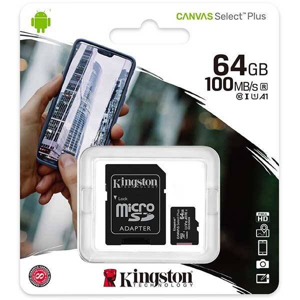 Card De Memorie Kingston Canvas Select Plus Microsdxc 64gb Clasa 10 Uhs I U1 V10 100mbs