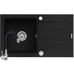 Pachet chiuveta PYRAMIS Altexia Flex, 1 cuva, picurator reversibil, compozit granit + baterie 202100272, negru