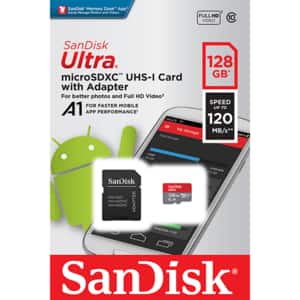 Card de memorie SANDISK Ultra microSDXC UHS-I 128GB, Clasa 10, A1, U1, Full HD, 120MBs, adaptor