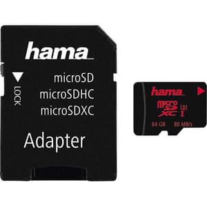 Card de memorie HAMA 123982 microSDXC, 64GB, clasa 10 UHS-I Class 3, 80MBs, adaptor SD