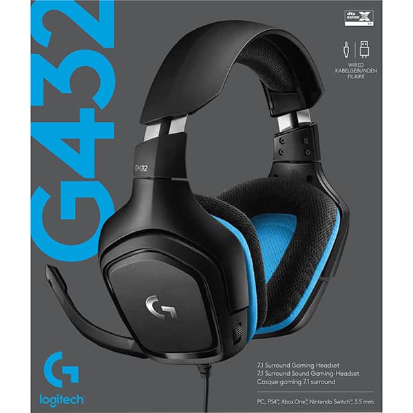 Casti Gaming LOGITECH G432, 7.1 surround, multiplatforma, 3.5mm, negru-albastru