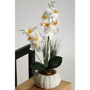 Aranjament flori artificiale, orhidee, alb, H 40 cm