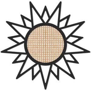 Decoratiune perete Rattan wicker sun, 45 x 45 cm, metal, negru-bej