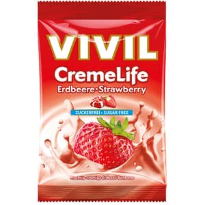 Drajeuri VIVIL Creme Life capsuni fara zahar, 110g, 4 bucati