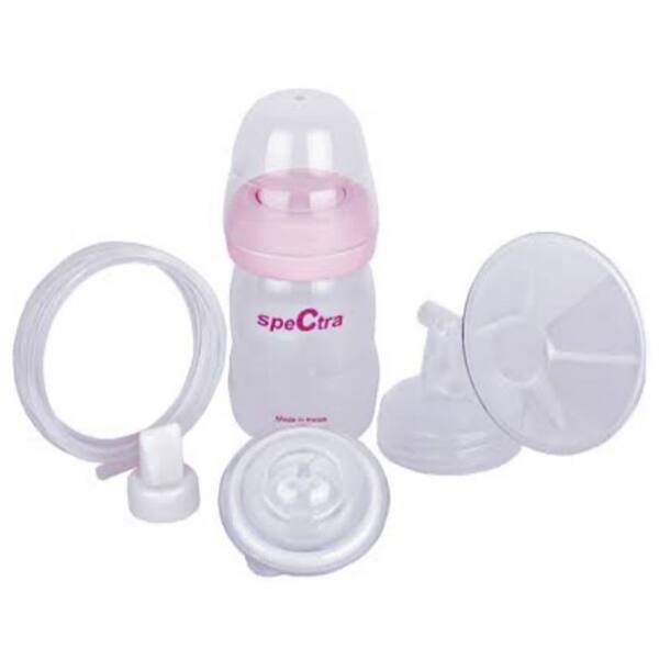Kit premium SPECTRA ROAC036: cupa pentru san + furtun + supapa + sistem de protectie + biberon 160ml + tetina + suport biberon, roz-transparent 