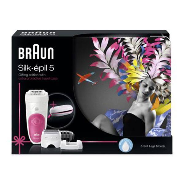 Epilator BRAUN Silk-epil 5 SE5 5-547, 28 pensete, 2 viteze, 2 accesorii, MicroGrip, acumulator, alb-roz + Borset