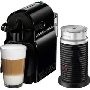 Pachet espressor capsule NESPRESSO Inissia + Aparat pentru spuma de lapte Aeroccino 3 EN80.BAE, 1.7l, 1260W, 19 bar, negru-argintiu
