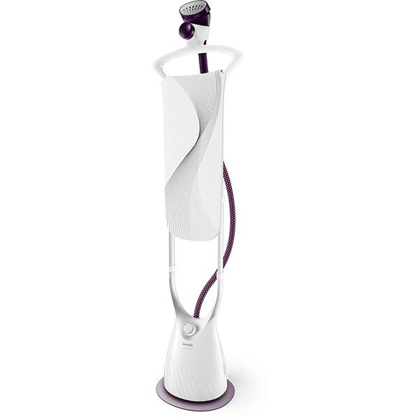 Aparat de calcat vertical PHILIPS ComfortTouch GC557/30, 2000W, 40g/min, 1.8l, alb-mov