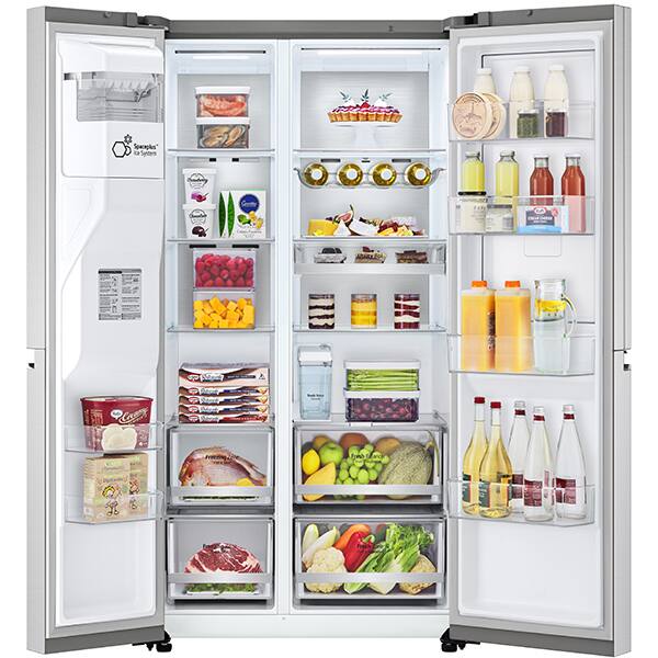 Side By Side LG GSJV91BSAE, Total No Frost, 635 l, H 179, cm, Clasa E, dozator apa UVnano, DoorCooling+, ThinQ, argintiu