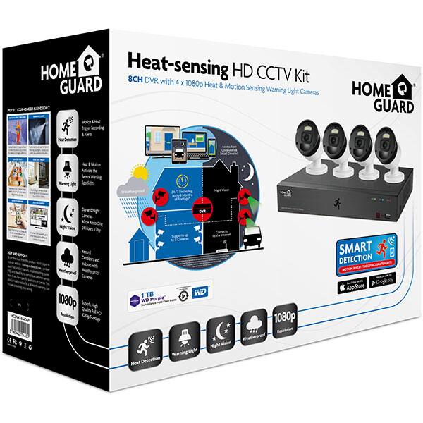 Kit supraveghere video HOMEGUARD HGDVK84404P, 4 camere Full HD 1080p, DVR, 8 canale, senzor PIR, alb-negru