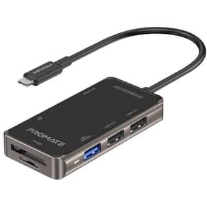 Hub USB Type-C 7in1 PROMATE PrimeHub-Lite, USB 3.0, HDMI, SD/MicroSD, negru