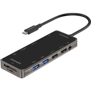 Hub USB Type-C 11in1 PROMATE PrimeHub-Pro, USB 3.0, Ethernet, HDMI, SD/MicroSD, negru