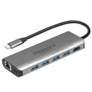 Hub USB Type-C PROMATE UniPort-C, USB 3.0, Ethernet, HDMI, gri