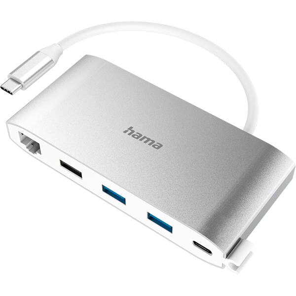 Hub USB HAMA 200111, USB 3.0, VGA, HDMI, Ethernet, gri deschis