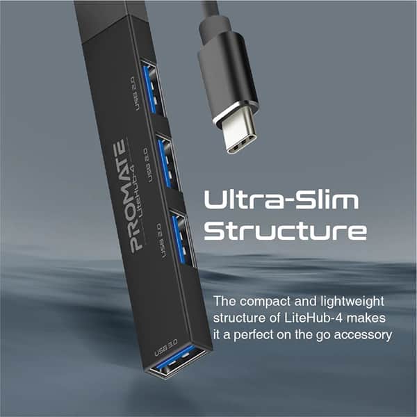 Hub USB PROMATE LiteHub-4, USB 3.0, negru