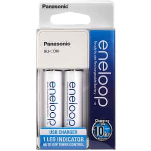 Incarcator PANASONIC Eneloop USB BQ-CC80 + 2 acumulatori, AA, 2000mAh, alb