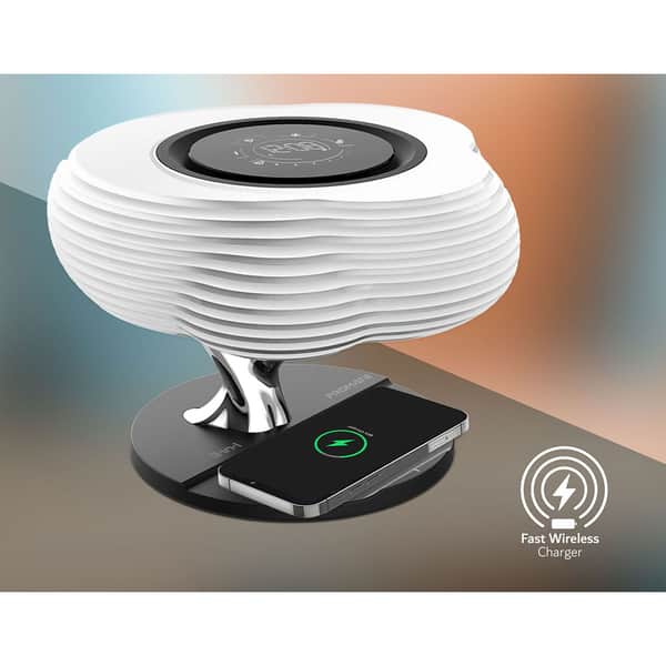 Incarcator wireless PROMATE HomeCloud, Bluetooth, Boxa wireless, Lampa LED, universal, QI, alb-negru
