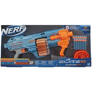Blaster NERF Elite 2.0 - Shockwave RD-15 E9527, 8 ani+, albastru-portocaliu