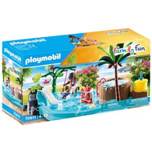 Set figurine PLAYMOBIL Family Fun - Piscina de copii cu tobogan PM70611, 4 ani+, multicolor