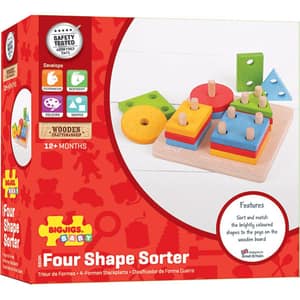 Joc de sortare BIGJIGS 4 forme geometrice BB094, 12 luni+, multicolor 