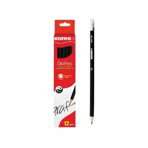 Creion grafit cu radiera KORES, 12 bucati, negru