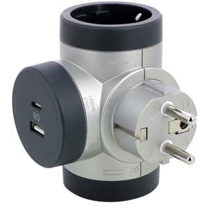 Adaptor priza LEGRAND L694524, 2 prize, 2 x USB, gri inchis