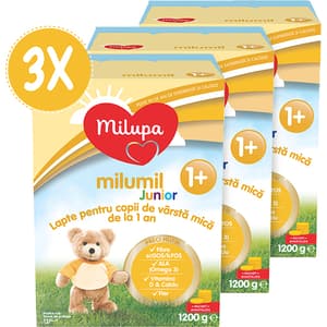 Pachete 3 x lapte praf MILUPA MILUMIL Junior 1+ PreciNutri PACK07, 12 luni+, 1200g
