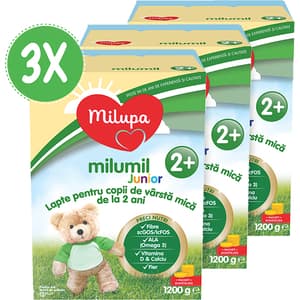 Pachet 3 x lapte praf MILUPA MILUMIL Junior 2+ PreciNutri PACK08, 2 ani+, 1200g