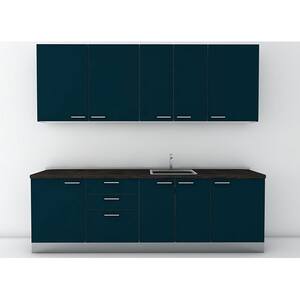 Mobila bucatarie Dora, albastru petrol supra mat, 264 x 60 x 241 cm