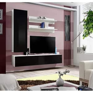 Mobila living Fly 23 WS FY H1, alb-negru lucios, 160 x 40 x 190 cm