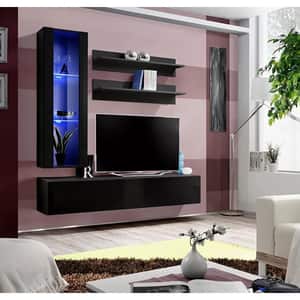Mobila living Fly 23 ZZ FY H2, negru-negru lucios, 160 x 40 x 190 cm