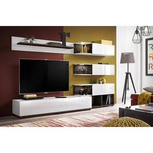 Mobila living Silk 28 PEW SK, alb lucios-perla elm, 240 x 40 x 150 cm