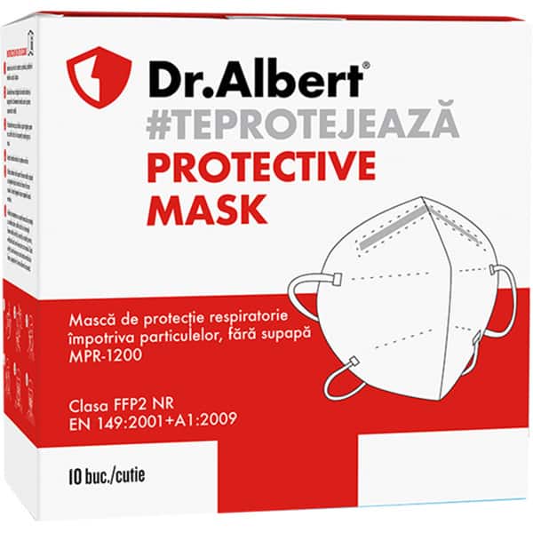 Set masti de protectie DR ALBERT FFP2-MPR-1200, FFP2, 4 straturi, 10 bucati, alb